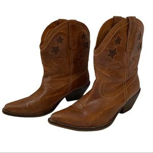 Brown Leather Star Heeled Cowboy Boots